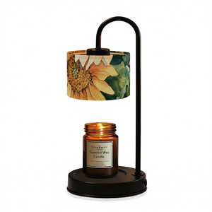 Lampe chauffe-bougie électrique avec abat-jour en lin tournesol, luminosité réglable, pour bougies parfumées, décoration intérieure - Product Image 1