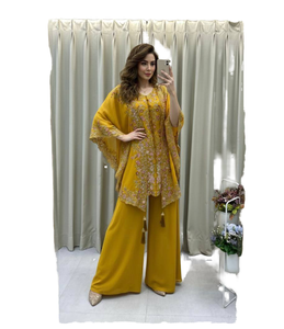 Salwar Kameez Amarillo Mostaza de Georgette Sintética Bordado, Corte Moderno Regular, Ropa Casual para Mujer, Secado Rápido, Todas las Temporadas, RADHE EXPORT - Product Image 3