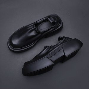 Mocassins en cuir noir formels pour hommes, style décontracté chic, à lacets, semelles souples et antidérapantes, pour le printemps - Product Image 2