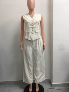 Conjunto de 2 Piezas Casual para Mujer, Chaleco y Pantalones Anchos de Verano, Estilo Moderno - Product Image 6
