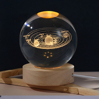 Lampe de nuit boule galactique en cristal d'art 3D Boule de cristal lumineuse Décoration Système solaire Veilleuses LED Décoration intérieure de bureau
