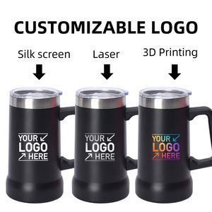 Custom logo 24 oz Double Wall <b>Insulated</b> Stainless Steel Powder Coated Handle Classic Design 24oz Beer <b>Mug</b> with Handle - Product Image 5