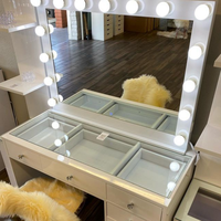 Meuble de coiffeuse en bois avec éclairage LED, tiroir, design simple, style nordique moderne, vente en gros, coiffeuse Hollywood, chambre à coucher