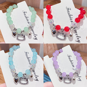 Braccialetto di perline di moda carino gattino campana ciondolo a cuore bracciale fatto a mano per bambini studenti - Product Image 2