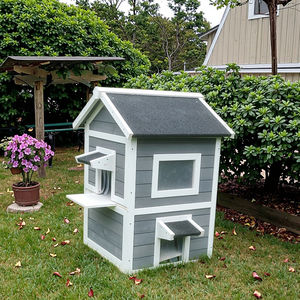 Деревянный домик для кошек SDCH015, уличный, современный, роскошный, всепогодный, двухэтажный, с выходами, асфальтовой крышей и лестницами, серый - Product Image 4