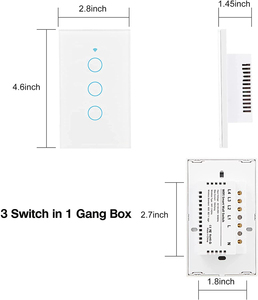 Tuya <span class=keywords><strong>3</strong></span> Gang Interruptor Wifi de <span class=keywords><strong>3</strong></span> vías/Interruptor de luz Wifi inalámbrico inteligente Australia/Interruptor de pared táctil inteligente - Product Image 3