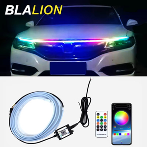 แถบไฟ LED บางเฉียบสำหรับไฟส่องสว่างกลางวัน ไฟตกแต่งฝากระโปรงรถ ควบคุมผ่านแอพพลิเคชั่น รีโมทคอนโทรล 12 โวลต์ ใช้ได้กับรถยนต์ทั่วไป - Product Image 1
