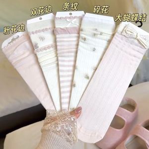 Spring Summer Thin Pink Korean Style Jk Lolita <b>Bow</b> Slouch Socks Breathable Mid Calf Women's Socks - Product Image 3