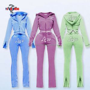 Pantaloni della tuta di alta qualità e Top corto con Zip felpa con cappuccio da <span class=keywords><strong>donna</strong></span> abiti firmati personalizzati due pezzi tute con cerniera - Product Image 3