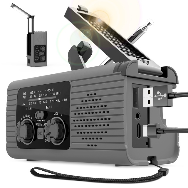 Portable 4000mAh Flashlight Hand Crank SOS Solar Radio Weather Disaster Alert NOAA AM FM Emergency Radio MobilePhone PowerBank