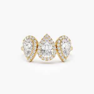 Bague en or massif 14 carats coupe poire trois pierres Halo bague en diamant diamant cultivé en laboratoire cadeaux d'anniversaire de mariage pour les femmes vente chaude - Product Image 1