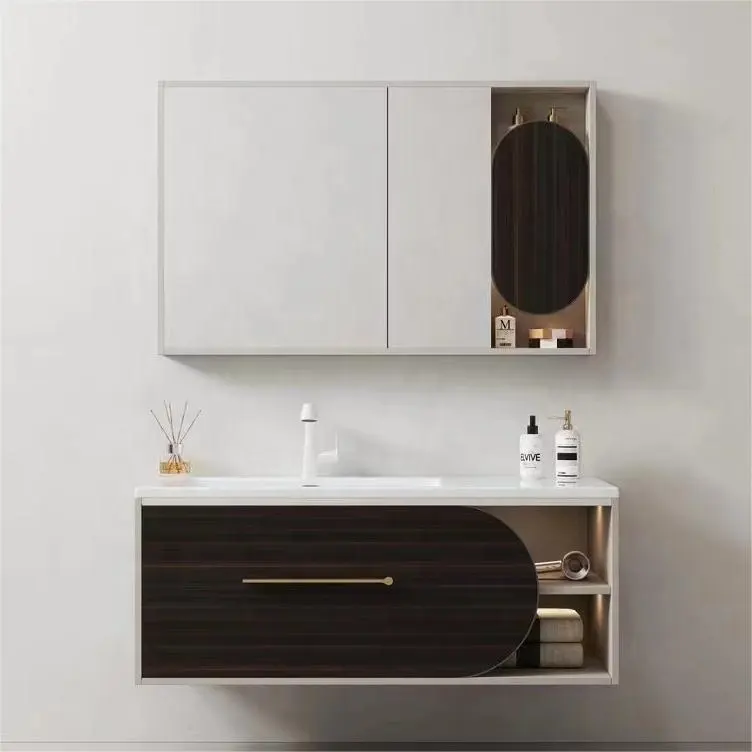 Dijual dinding kayu lapis gaya Modern Vanity kamar mandi dengan baskom Cuci dan kabinet lampu cermin