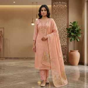 Conjunto de Salwar Bordado Color Rosa Melocotón para Mujer de Prayosha Enterprise con Dupatta a Juego, Kurta Recta y Pantalones, Traje Tradicional Indio - Product Image 4