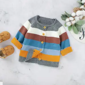 2023 Phong Cách Mới Chất Lượng Cao Kid Mùa Đông Dải Dệt Kim Áo Len Giản Dị Cardigan Mùa Thu Áo Len Cho Bé Trai Cô Gái