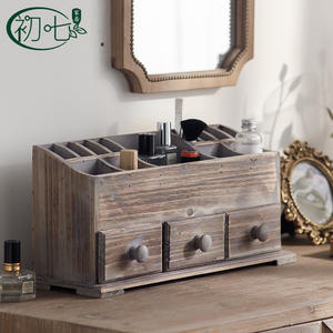 Caja de Maquillaje Vintage de Madera Maciza con Cajones, Organizador de Cosméticos, Gabinete de Almacenamiento, Estilo Antiguo, Gris Desgastado A3094 - Product Image 3