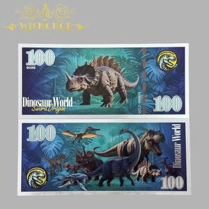 全新 9 件侏罗纪世界恐龙银金箔 100 美元通用印刷纪念钞票 - Product Image 3