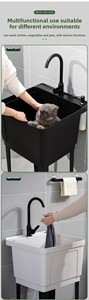 Ensemble d'évier de cuisine moderne multifonctionnel de style farmhouse, capacité de 55 L, en plastique, lavabo portable pour salle de bain - Product Image 4
