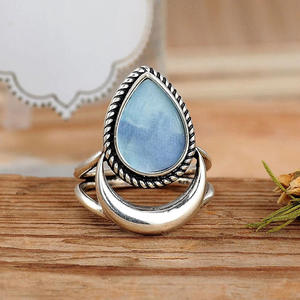 A079 Anelli alla Moda a Forma di Goccia d'Acqua con Gemma di Acquamarina, Montatura a Castone, Gioiello Unisex da Regalo - Product Image 2