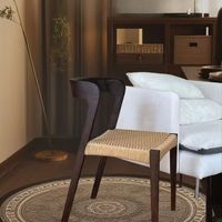Chaise de salle à manger moderne japonaise Wabi-sabi en rotin tissé avec ficelle en bois massif, dossier en noyer noir, portable et écologique, bureau à domicile