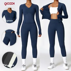 Inverno con pile caldo Outdoor set da corsa per ragazze con cerniera top a vita alta set da donna abbigliamento sportivo da donna