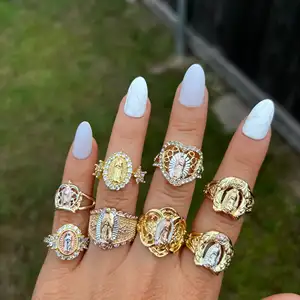 Duyizhao New Fashion Lady Brass Virgin Mary Guadalupe Senora Hip Hop Charm Ring Jewelry For Women