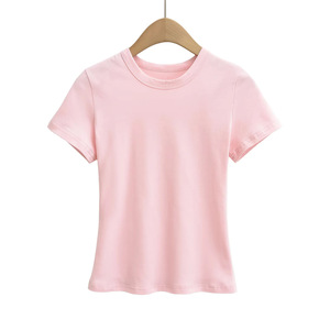 OEM personalizado fabricante básico Y2k de lujo sólido Casual corto bebé camisetas de verano ajustado suave algodón <span class=keywords><strong>camiseta</strong></span> de las mujeres - Product Image 3