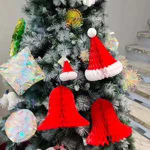 กระดิ่งกระดาษตกแต่งคริสต์มาส ขนาด 12 นิ้ว สีแดง ของตกแต่งวันหยุดในร่ม ทำจากกระดาษทิชชูรักษ์โลก - Product Image 2