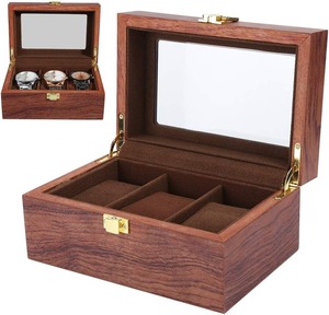 3 Slot Watch Display Case with Glass Lid Classic Rosewood Wooden Watch Organizer Modern Rectangle Wood Watch <b>Storage</b> <b>Box</b> - Product Image 4