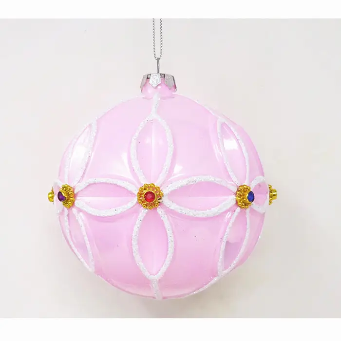 공장 크리스마스 장식품 사용자 정의 날려 핑크 보라색 배경 흰색 선 orb 장식품