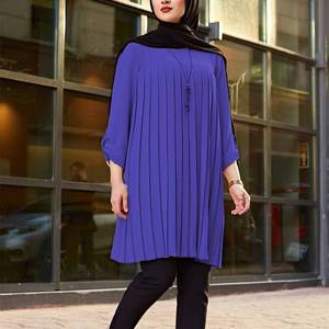 Baju Muslim wanita, baju atasan wanita Muslim kasual lipit longgar lengan panjang leher bulat ukuran besar - Product Image 2