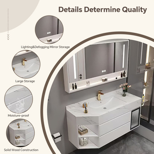 Mobile Bagno Moderno con Lavabo Singolo 36-80 Pollici in Legno Massello Grigio, <span class=keywords><strong>Specchio</strong></span> Smart, Mobile Sospeso, Caratteristiche Ecologiche e Resistenti all'Acqua - Product Image 3