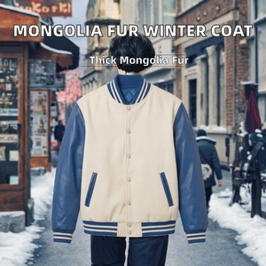 Veste universitaire bicolore pour femme en similicuir avec manches côtelées et boutons-pression, courte, pour l'hiver, style streetwear - Product Image 2