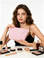 Tas Kosmetik Harga Terjangkau untuk Dompet, Tas Makeup Korduroi untuk Wanita, Kantong Make Up Kecil untuk Perjalanan
