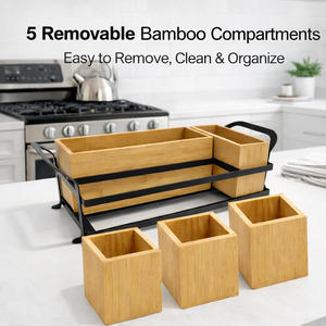 Porte-couverts en bambou avec cadre métallique, organisateur d'ustensiles à 4 compartiments pour comptoir de cuisine - Product Image 3