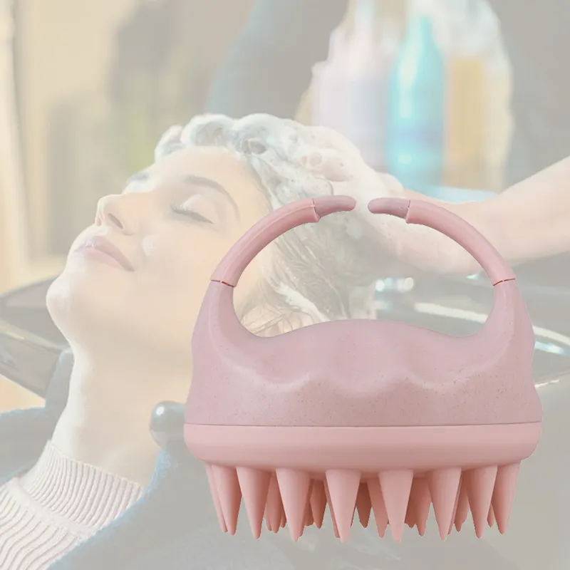 Gemakkelijk Te Nemen Haar Shampoo Borstel Siliconen Haar Massagekam Set Roze Ronde Vorm