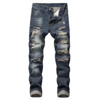 Jean déchiré coupe droite pour homme YUNBOFEI – Denim non extensible avec trous déchirés pour un style décontracté au quotidien