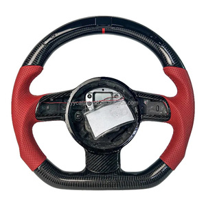 Volante de Coche de Cuero Rojo Perforado con Fibra de Carbono Negra y LED para <span class=keywords><strong>Audi</strong></span> <span class=keywords><strong>Q</strong></span> C8 A1 A3 A4 A5 A6 A7 A8 B6 B7 B8 B9 C6 C7 TT R8 - Product Image 1
