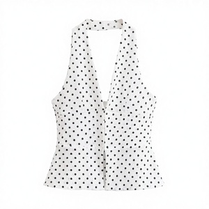 Top Halter con Cuello en V y Estampado de Puntos Vintage para Mujer, Primavera-Verano 2026, Corte Ajustado, Transpirable, Fabricante OEM - Product Image 3