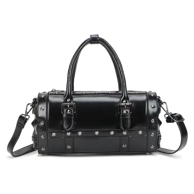 Custom Gothic 3D Skull Rivet Shoulder Bag Shiny Patent PU Leather Satchel Purse with Top Handle for Women