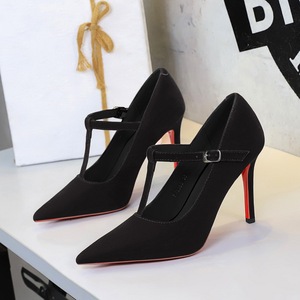 Giày cao gót nữ kiểu Pháp thanh lịch mũi nhọn 8356, gót nhọn quyến rũ, đế đỏ đa năng, quai chữ T, miệng giày nông, gót mỏng - Product Image 3