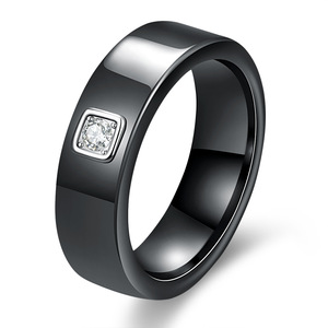6MM Black & White <b>Ceramic</b> <b>Ring</b> with Single Cubic Zirconia | Minimalist Fashion Couple <b>Ring</b> for Men and Women - Product Image 5