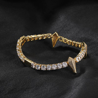 Bracelet à pointes en or rose et CZ rose, bijoux de mode scintillants pour femmes, cadeau de fête, chaîne en cristal glacé, accessoire de luxe