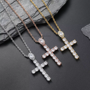 <b>Cross</b> pendant, hip hop jewelry, copper inlaid zircon, large zircon buckle <b>cross</b> pendant <b>chain</b>. - Product Image 3