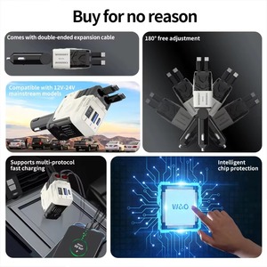 Chargeur de voiture robuste 66W 4 en 1 avec câbles rétractables pour camions tout-terrain, SUV, adaptateur de charge rapide universel 12/24V - Product Image 6