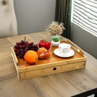 Plateau de service alimentaire rectangulaire en bambou écologique de haute qualité avec tiroir coulissant Accessoires de décoration de cuisine pour table basse
