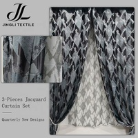 Ensemble de rideaux occultants jacquard 3 pièces en polyester 100 % isolant de qualité supérieure avec œillets, motif géométrique abstrait, écologique pour la maison