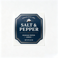 Étiquettes personnalisées en rouleau bleu marine avec bordure dorée pour sel de mer, poivre et épices – Autocollants adhésifs pour l'emballage et l'impression de bouteilles d'assaisonnements