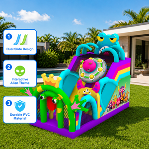 Structure gonflable commerciale à thème monstre avec toboggan et espace de jeu pour enfants, idéale pour la location événementielle - Product Image 6