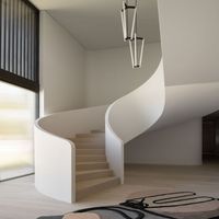 Escalier Courbé Élégant avec Poutres Métalliques à Rayon Personnalisé pour Entrée d'Hôtel de Luxe ou de Grande Maison