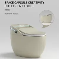 WC intelligent en céramique monobloc à poser au sol avec double chasse, siège chauffant et séchage à l'air pour usage hôtelier